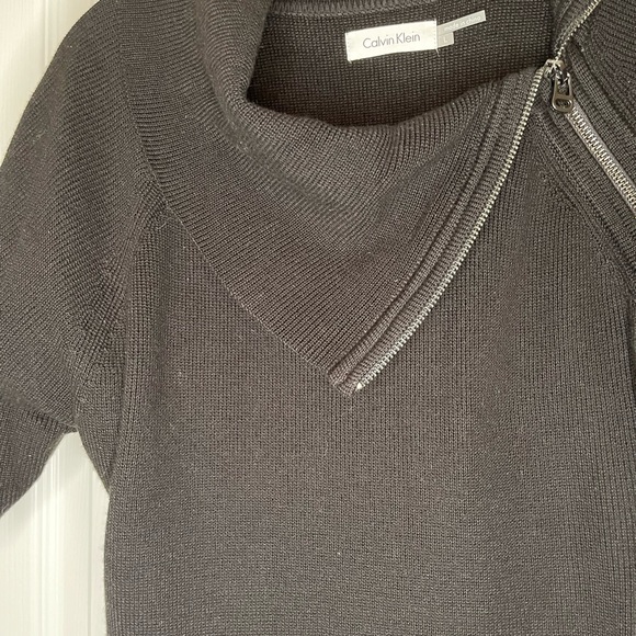 CALVIN KLEIN Black Zipper Cowl Neck Knit Sweater Dress - Picture 4 of 8